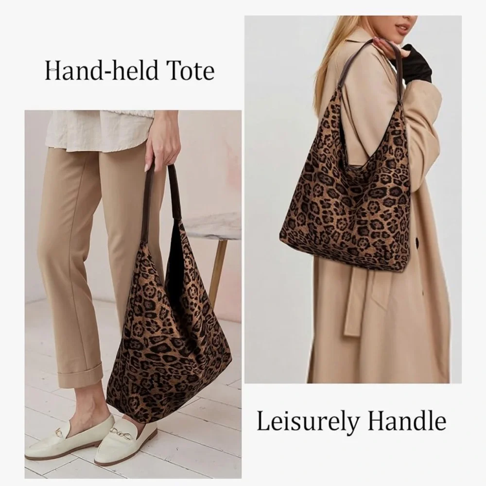 🆕 Leopard Tote Bag for Women Cheetah Shoudle Purse Brown Vintage Hobo Bag - Picture 6 of 7